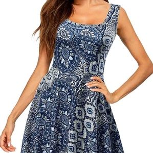 Women's Sleeveless Midi Casual Flared Tank Floral Printed Dress